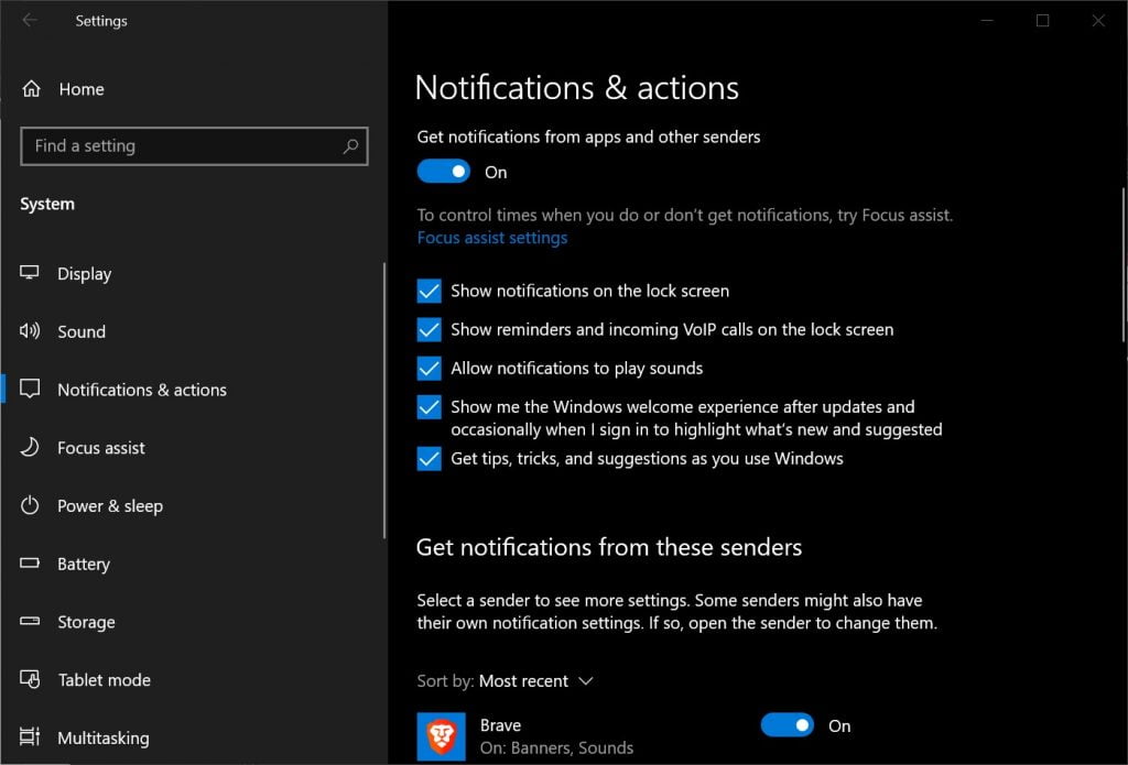 brave notifications et actions