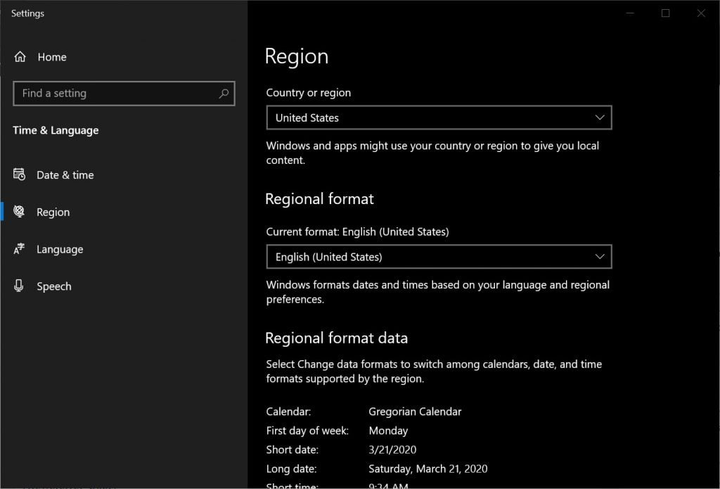 brave configuraciones regionales en windows