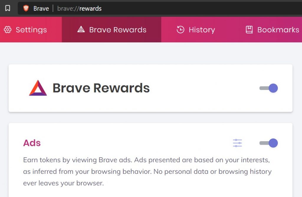 ativar brave rewards e anúncios